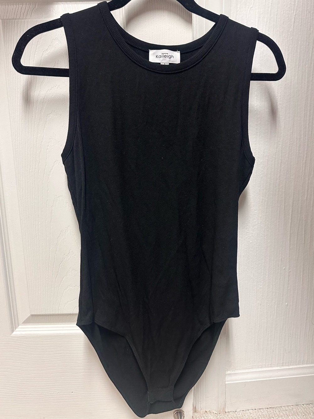 Kaileigh Black Ribbed Tank One-Piece Bodysuit Size Large